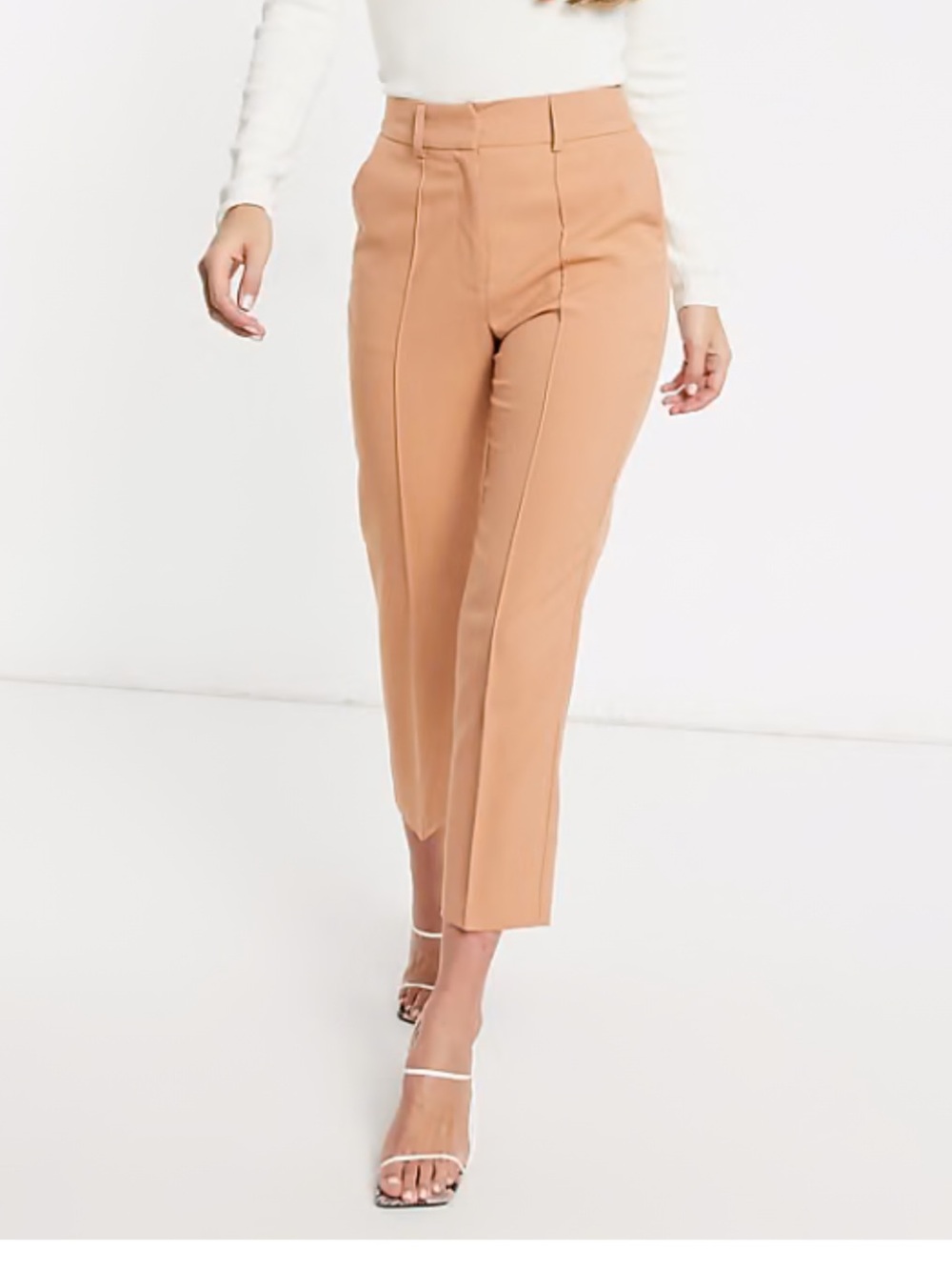 ASOS Tailored High-Waist Cropped Trousers in Camel